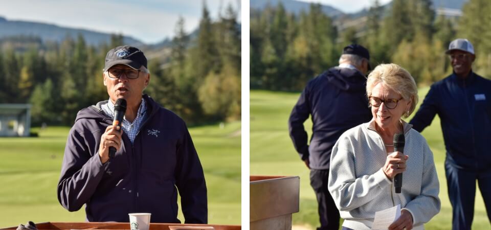 Governor Inslee and former Governor Gregoire speak at a podium